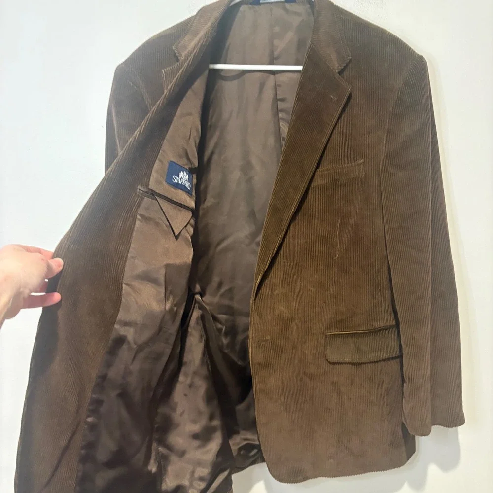 Stafford Corduroy Blazer‎ Mens 42R Brown Elbow Patches 2-Button Academia Grandpa